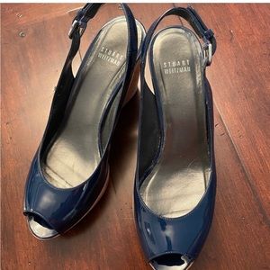 Stuart Weitzman Jean Peeptoe Wedges Navy